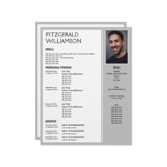 Professional Gray Custom Photo RESUME  Letterhead