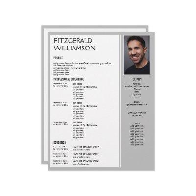 Professional Gray Custom Photo RESUME  Letterhead