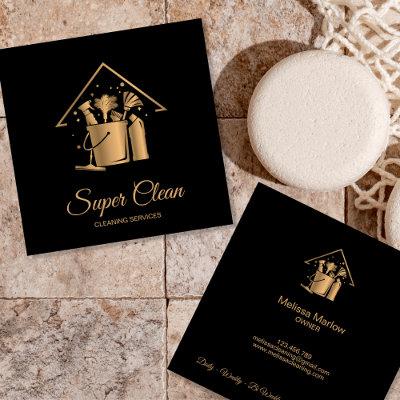 Professional House Cleaning Maid Gold Glitter  Bus Square