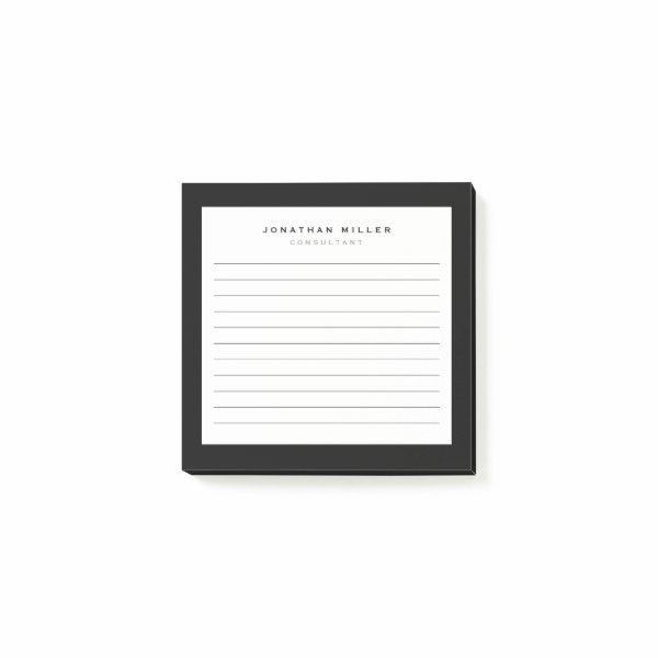 Professional Lined Black & White | Name 3x3 Post-it Notes