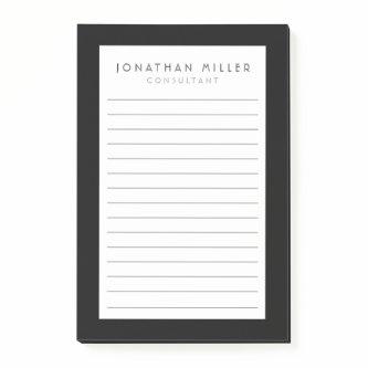 Professional Lined Black & White | Name Post-it No Post-it Notes