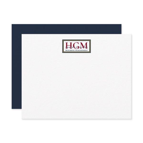 Professional Logo Navy Burgundy Gold Monogram Note Card