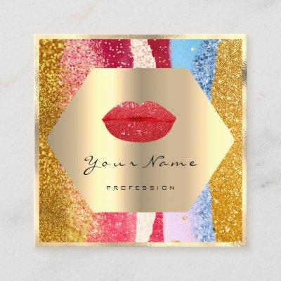 Professional Makeup Artist Gold Glitter Logo Kiss Square