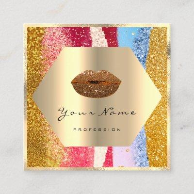 Professional Makeup Gold Glitter Lips Kiss Logo Square