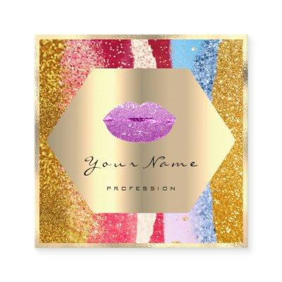 Professional Makeup Gold Glitter Pink Lips Kiss Square