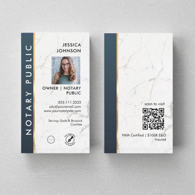 Professional Marble Blue & Gold Notary Photo QR