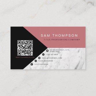 Professional Marble Pink QR Code Modern Business  Calling Card