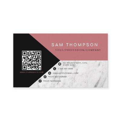 Professional Marble Pink QR Code Modern Business  Calling Card