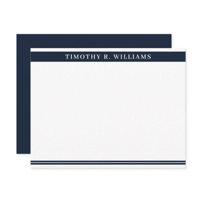 Professional Masculine Navy Blue Personalized Note Card