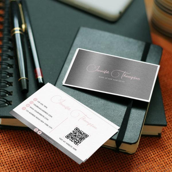 Professional Metallic Brushed Pink Script QR Code