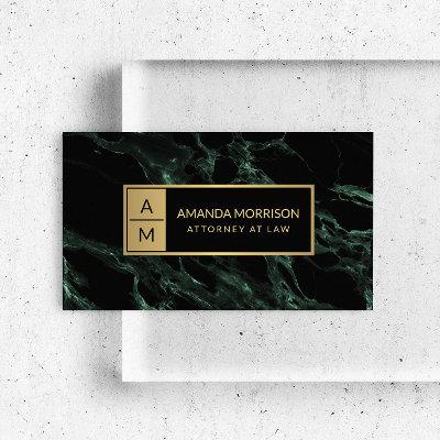 Professional Minimal Monogram Green Marble