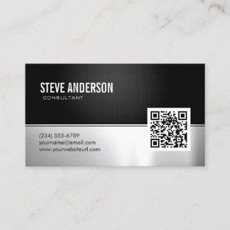 Professional Modern Black Silver Metallic QR Code