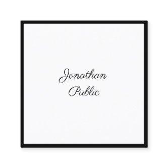 Professional Modern Script Black White Chic Plain Square