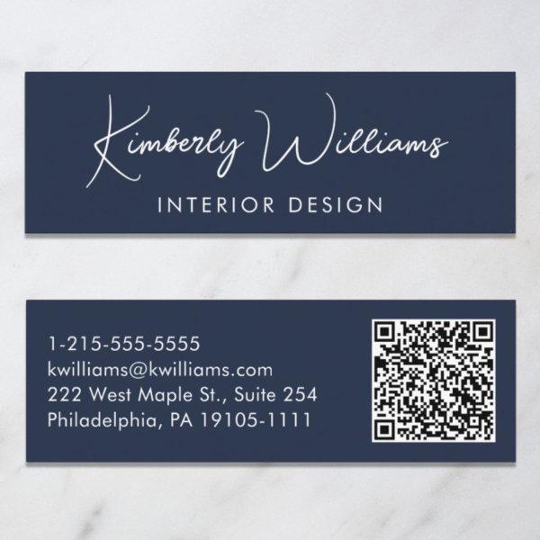 Professional Modern Script QR Code Blue Mini