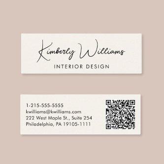 Professional Modern Script QR Code Cream Mini