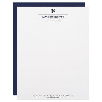 Professional Monogram Dark Blue on White Letterhead