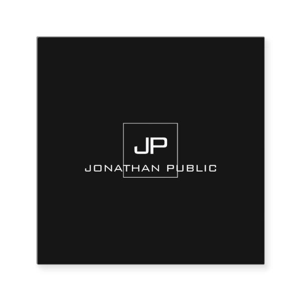 Professional Monogram Elegant Black White Modern Square