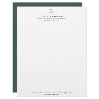 Professional Monogram Green on White Letterhead