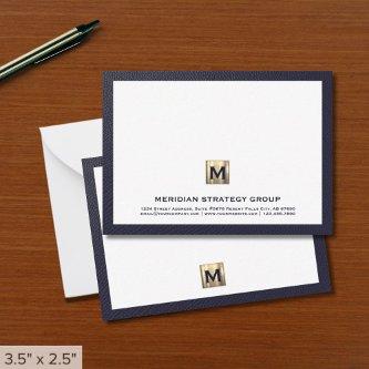 Professional Monogram Navy Blue Border Note Card