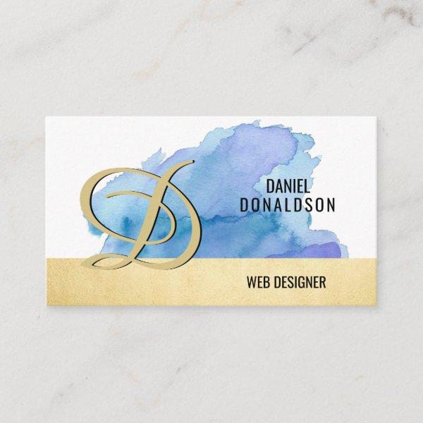 Professional Monogrammed Gold Blue Watercolor