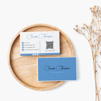 Professional Pastel Blue Script QR Code