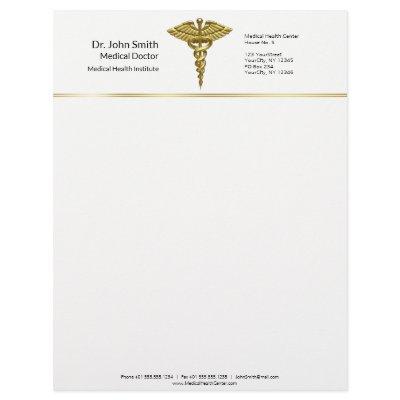 Professional Precious Medical Gold Caduceus Letterhead