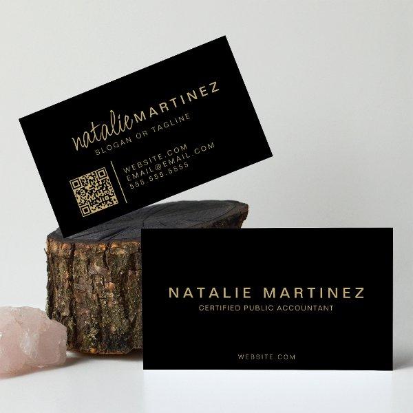 Professional QR Code Elegant Black And Gold Script