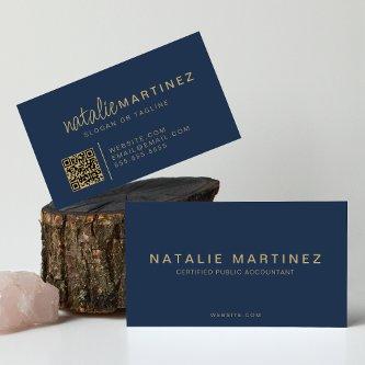 Professional QR Code Elegant Blue And Gold Script