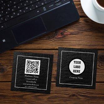 Professional QR Code Scannable Black Leather Square