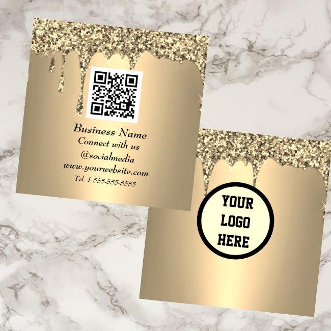 Professional QR Code Scannable Gold Glitter  Square