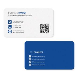 Professional QR code with social media icon blue B