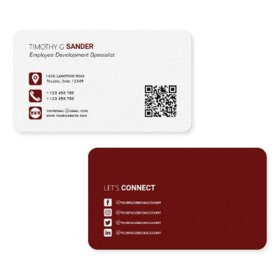 Professional QR code with social media icon maroon