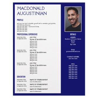 Professional RESUME TEMPLATE | Custom Photo BLUE Letterhead