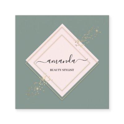 Professional Rose Frame Gold Crystal Mint Green  Square