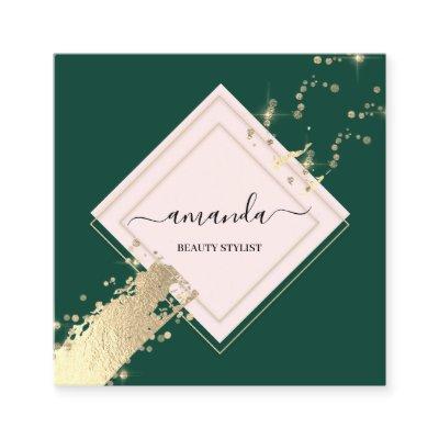 Professional Rose Frame Gold Green  Confetti  Square