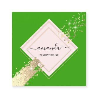 Professional Rose Frame Gold Green Makeup Logo Square