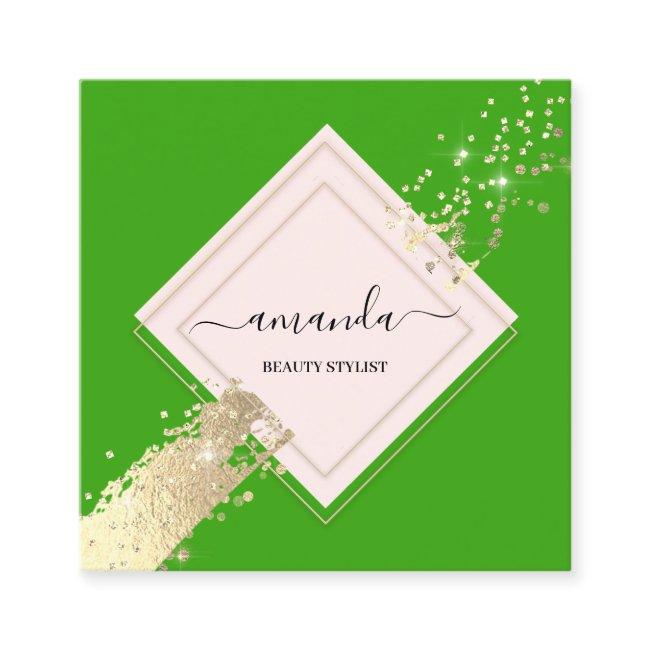 Professional Rose Frame Gold Green Makeup Logo Square