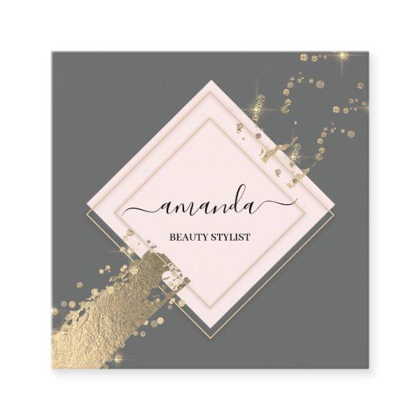Professional Rose Frame Gold Stroke Gray Confetti Square