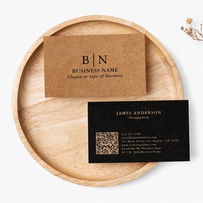 Professional Rustic Faux Kraft Initials & QR Code