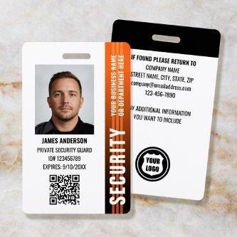 Professional Security Guard ID Custom Photo Orange Badge