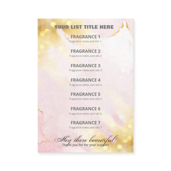 Professional Shimmer Pink Gold Fragrance List Card