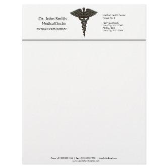 Professional Simple Medical Caduceus Black White Letterhead