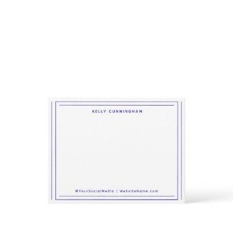 Professional Two Border Monogram Dark Blue Flat Note Card