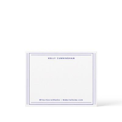 Professional Two Border Monogram Dark Blue Flat Note Card