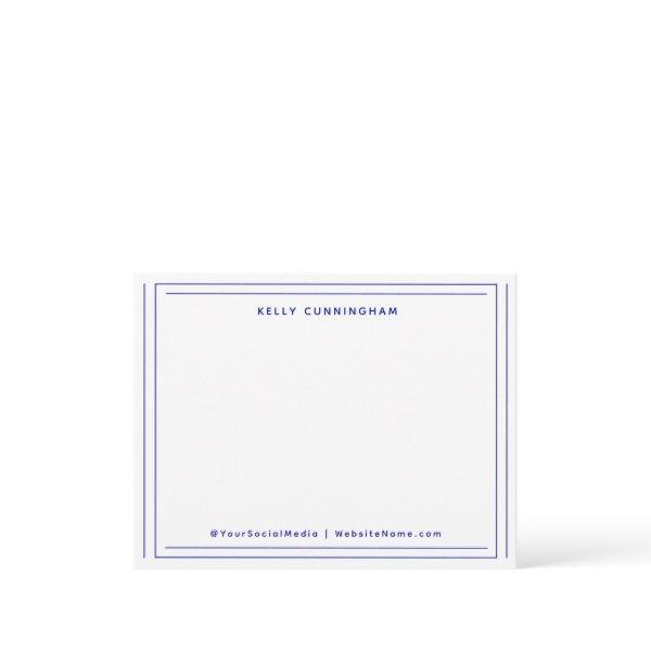 Professional Two Border Monogram Dark Blue Flat Note Card