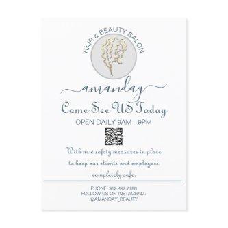 Promotional Be Safe Logo Hairdresser QR Code White Announcement Postcard