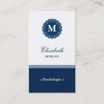 Psychologist Elegant Blue Lace Monogram