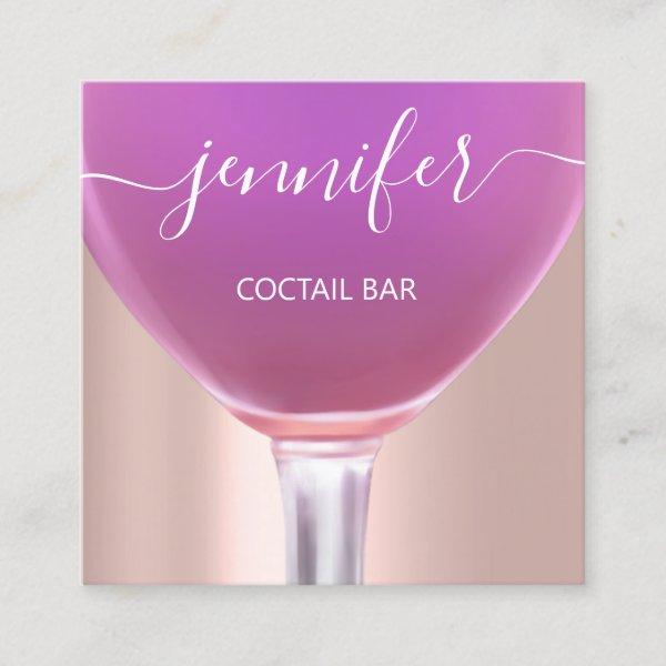 Pub Coctail Wine Bar Drink Glass Pink  Logo Square