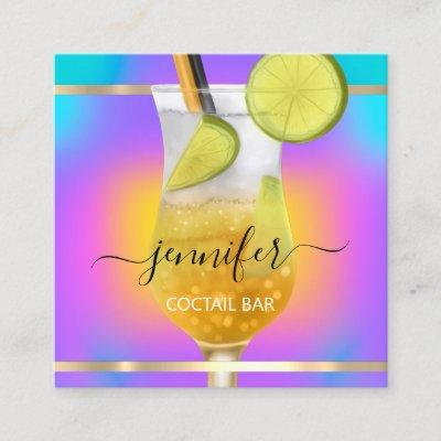 Pub Coctail Wine Bar Drink Pink Holographic Square