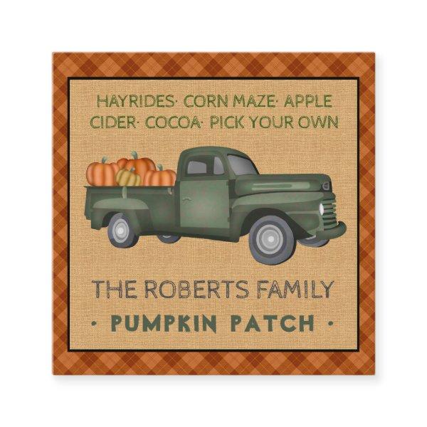 Pumpkin Patch Family Farm Vintage Truck Fall Plaid Square